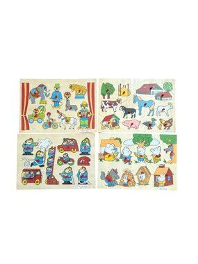 Vintage Wooden Tray Childrens Puzzles-4 Pc Lot-New & SEALED